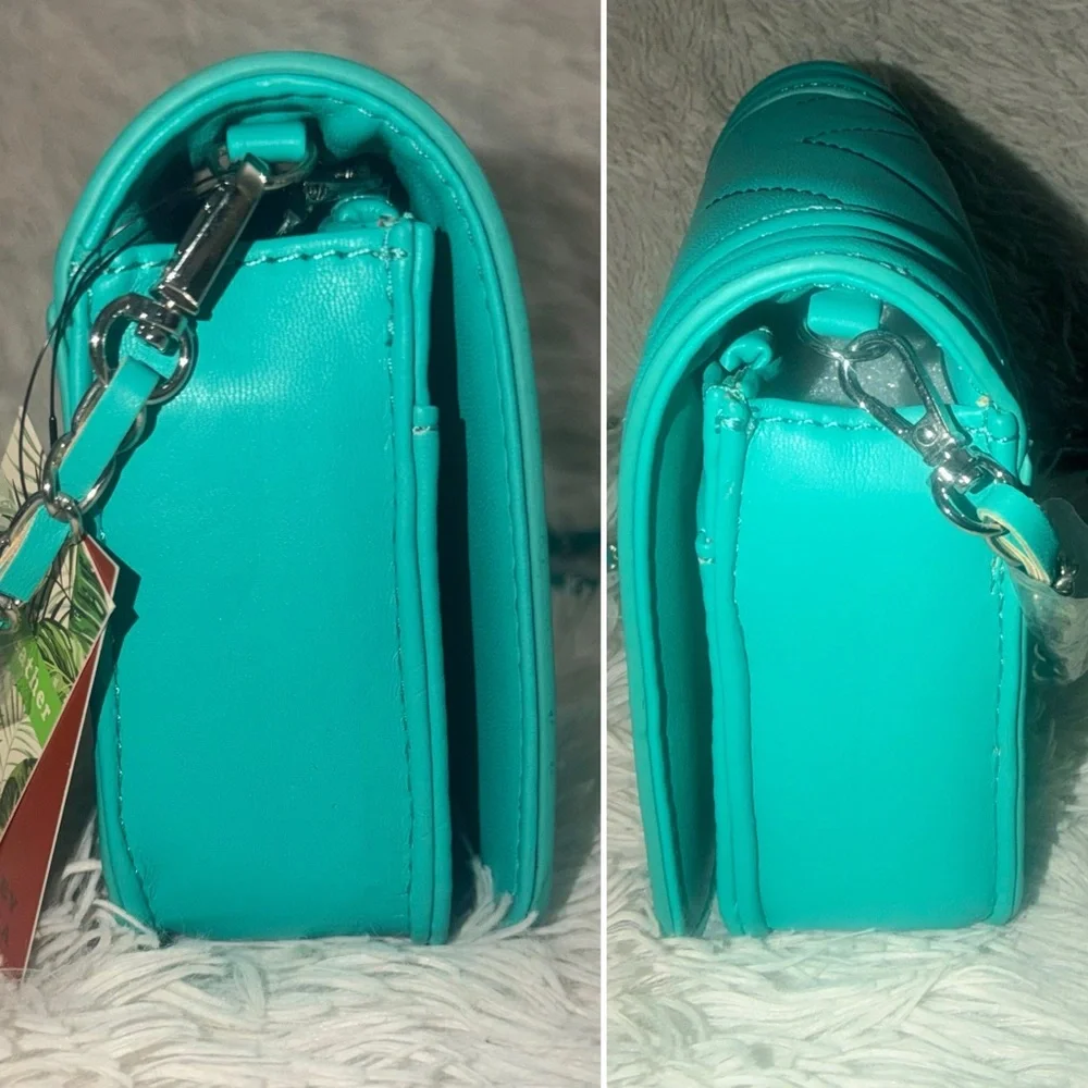 Badgley Mischka Small Chevron Quilted Crossbody Bag In Green Teal - NWT